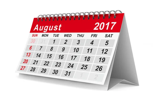 2017 calendario del año. Agosto. Imagen 3D aislada — Foto de Stock