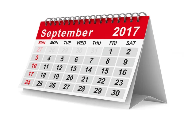 2017 calendario del año. Septiembre. Imagen 3D aislada — Foto de Stock