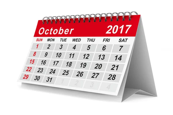 2017 calendario del año. Octubre. Imagen 3D aislada — Foto de Stock