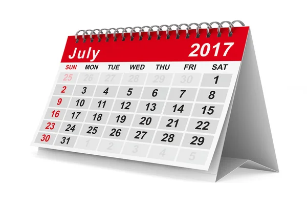 2017 års kalender. Juli. Isolerade 3d-bild — Stockfoto