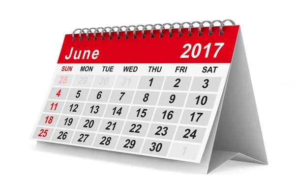 Calendário do ano 2017. Junho. Imagem 3D isolada — Fotografia de Stock