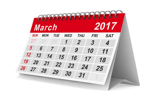 Calendario dell'anno 2017. Marzo. Immagine 3D isolata — Foto Stock