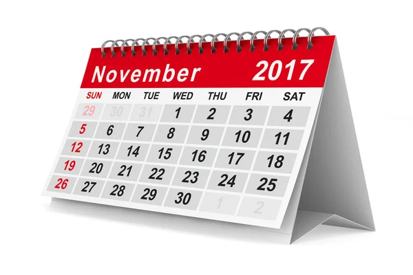 2017 calendario del año. Noviembre. Imagen 3D aislada — Foto de Stock