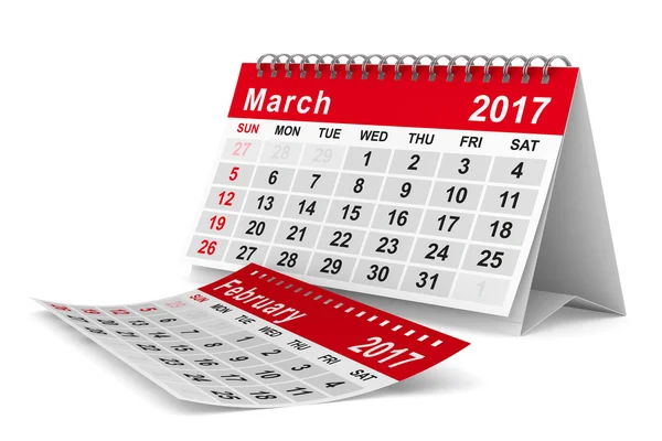 Calendario dell'anno 2017. Marzo. Immagine 3D isolata — Foto Stock