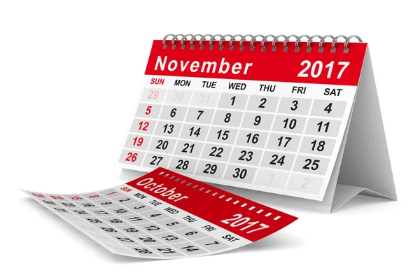 Calendario dell'anno 2017. Novembre. Immagine 3D isolata — Foto Stock