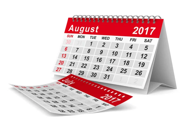 2017 års kalender. Augusti. Isolerade 3d-bild — Stockfoto