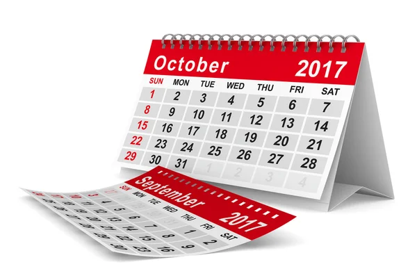 Kalendář pro rok 2017. Října. Izolované 3d obraz — Stock fotografie