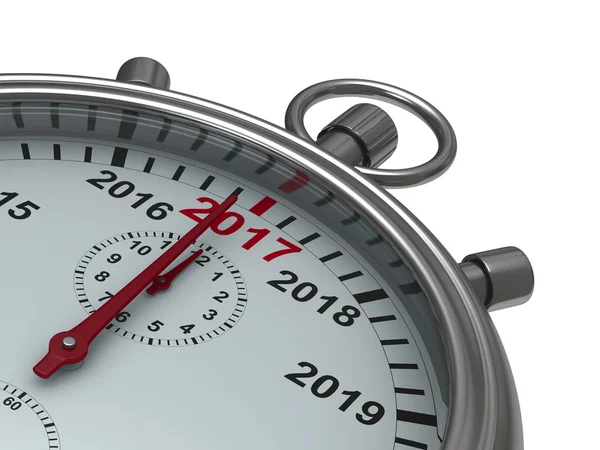 Jaarkalender op stopwatch. geïsoleerde 3D-beeld — Stockfoto