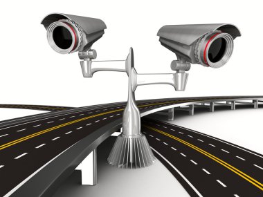 Asfaltlı yol beyaz kamera ile. izole 3d görüntü