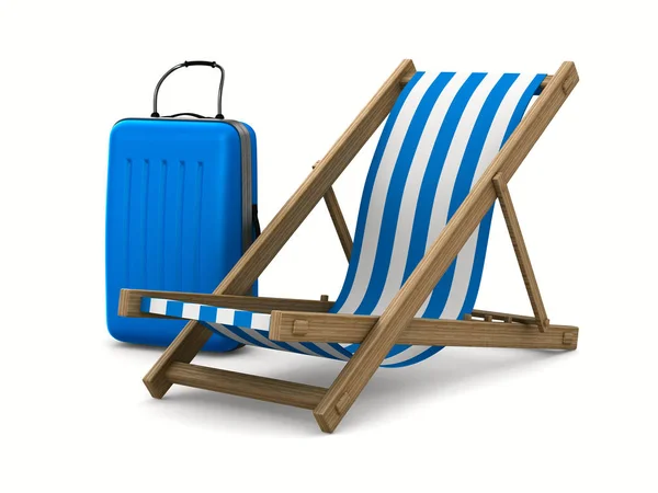 Chaise longue et bagages sur fond blanc. Image 3D isolée — Photo