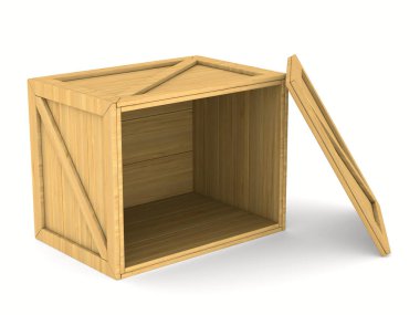 Boş tahta kutu. izole 3d görüntü