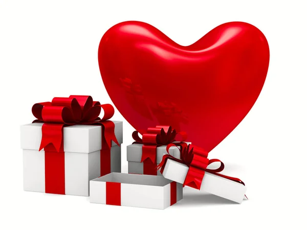 Heart and gift box on white background. Isolated 3D image — Stock Photo, Image