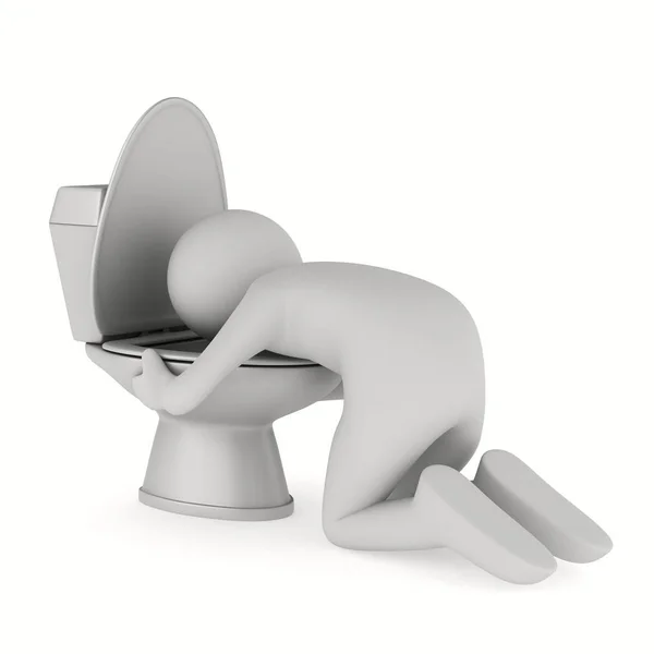 Mann über Toilettenschüssel auf weißem Hintergrund. isoliertes 3D-Bild — Stockfoto