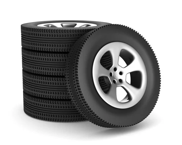Cinco ruedas de disco sobre fondo blanco. Imagen 3D aislada — Foto de Stock