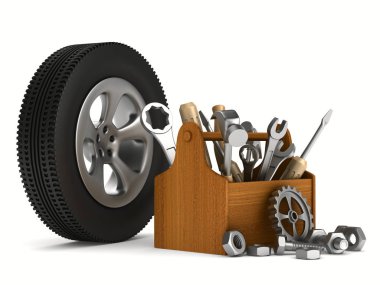 Beyaz arka plan üzerinde araba Servisi. İzole 3d görüntü