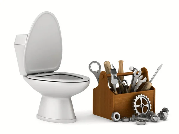 Επισκευή τουαλέτας σε λευκό φόντο. Απομονωμένη 3d εικόνας — Φωτογραφία Αρχείου