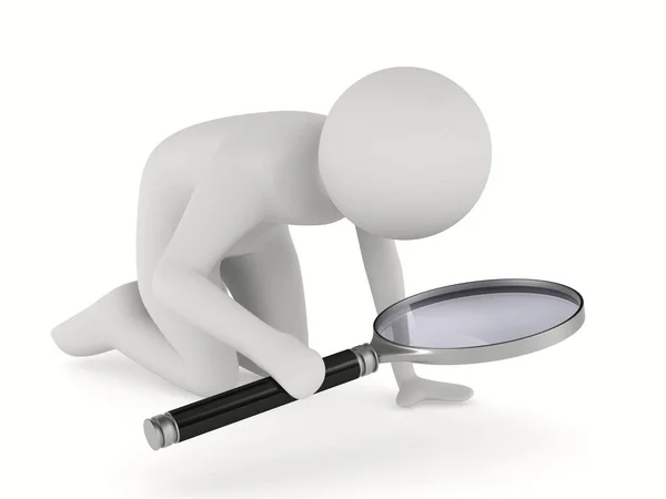 Man with magnifier on white background. Isolated 3D image — Stock Photo, Image