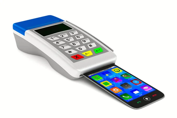 Betalning via telefon på vit bakgrund. Isolerade 3d-bild — Stockfoto
