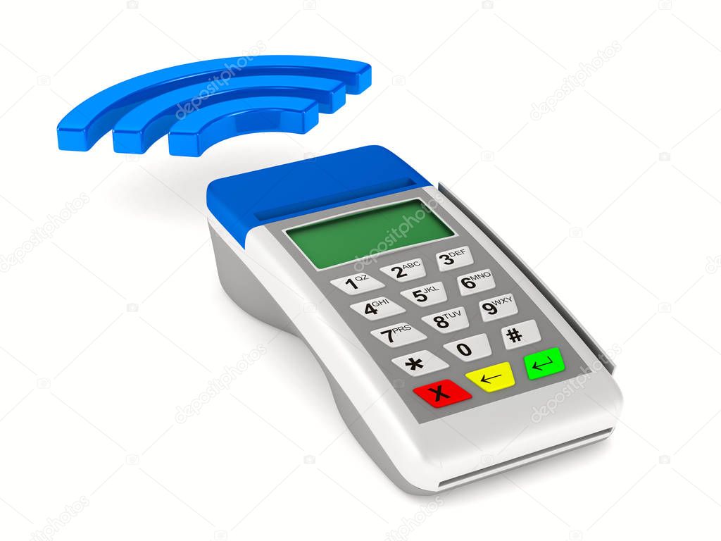 payment terminal on white background. Isolated 3d image