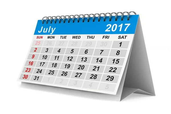 2017 års kalender. Juli. Isolerade 3d-bild — Stockfoto