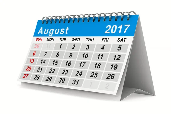 2017 calendario del año. Agosto. Imagen 3D aislada — Foto de Stock