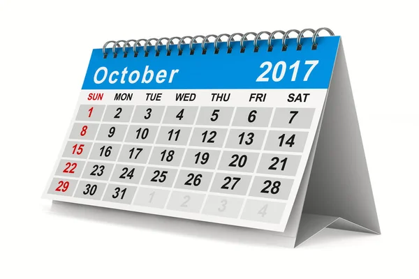 Jahreskalender 2017. Oktober. isoliertes 3D-Bild — Stockfoto