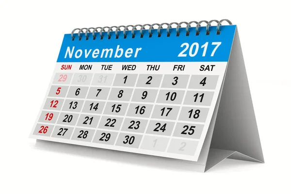 Calendario dell'anno 2017. Novembre. Immagine 3D isolata — Foto Stock