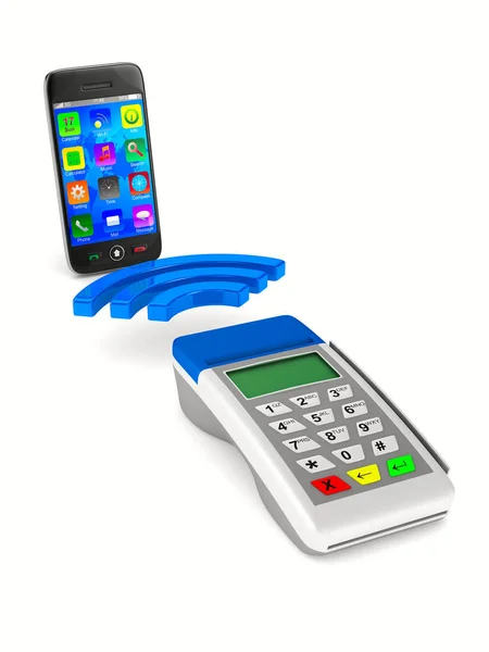 Betaling per telefoon op witte achtergrond. Geïsoleerde 3d beeld — Stockfoto
