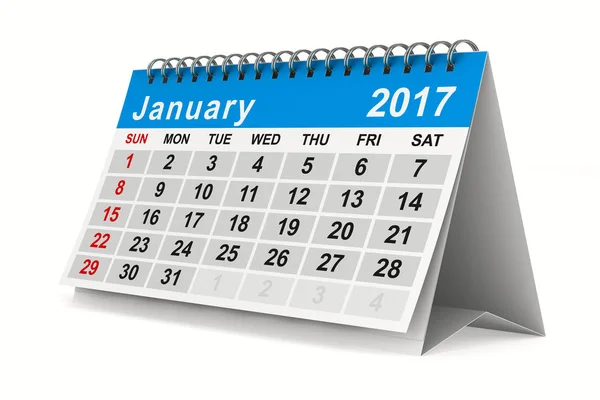 2017 年日历。1 月。孤立的 3d 图像 — 图库照片