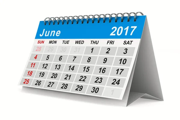 Calendario dell'anno 2017. Giugno. Immagine 3D isolata — Foto Stock