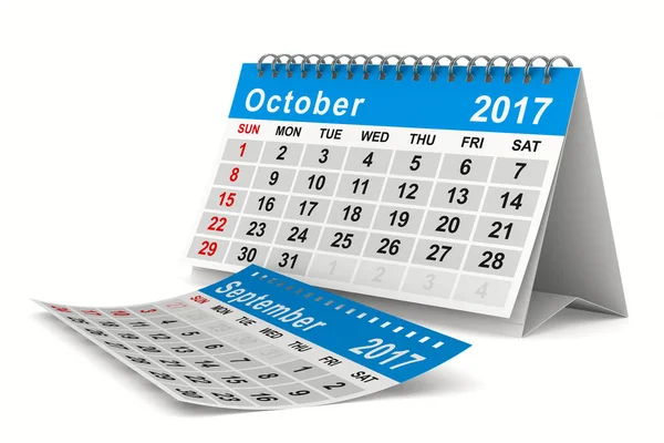 Kalendář pro rok 2017. Října. Izolované 3d obraz — Stock fotografie