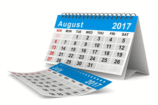 2017 calendario del año. Agosto. Imagen 3D aislada — Foto de Stock