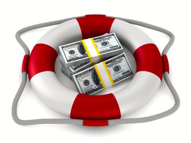 Lifebuoy ve beyaz arka plan üzerinde para. İzole 3d görüntü