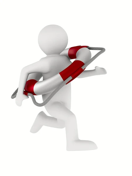 Рятувальник з рятувальним кільцем на білому тлі. Ізольовані 3D зображення — стокове фото