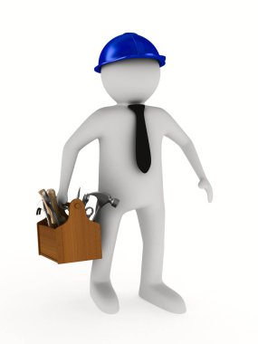 adam ahşap toolbox ile. izole 3d görüntü