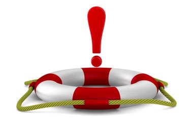 Lifebuoy beyaz arka plan üzerinde içine ünlem işareti. İzole 3d 