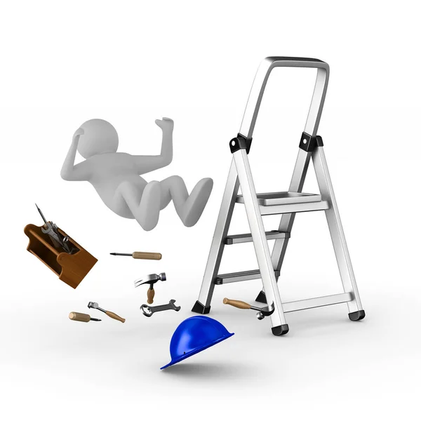 Man falls from ladder on white background. Isolated 3D image — Stock Photo, Image