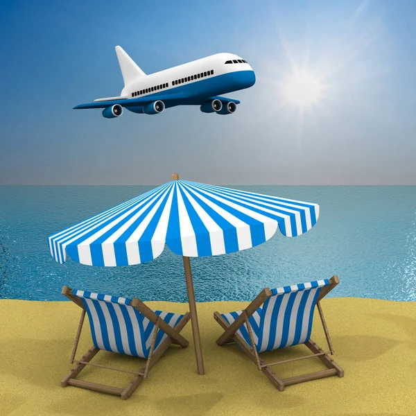 Vacation on the seashore. 3D image — Stock Photo, Image