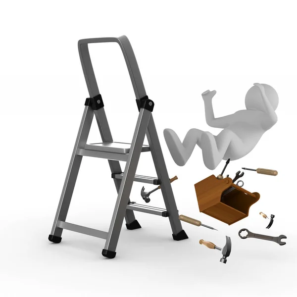 Man valt van de ladder op witte achtergrond. Geïsoleerde 3d beeld — Stockfoto