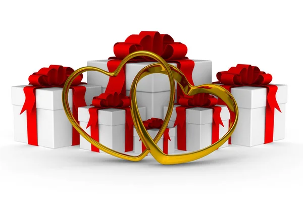 Caja de regalo y corazón sobre fondo blanco. Imagen 3D aislada —  Fotos de Stock