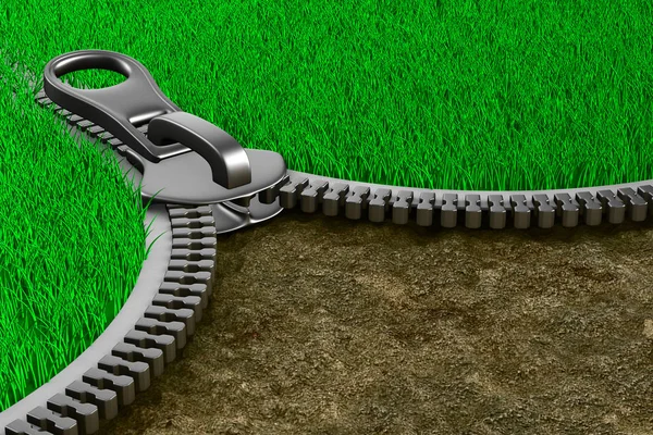 Zipper with grass and ground. Isolated 3D image — Stock Photo, Image