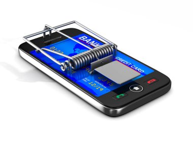 telefonu, fare kapanı. İzole 3d görüntü