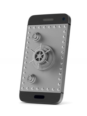 Beyaz arka plan üzerinde koruma telefon. İzole 3d görüntü