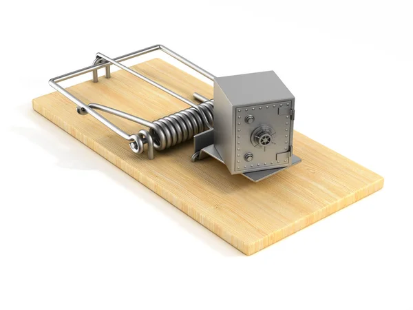 Mousetrap and safe on white background. Isolated 3D image — Stock Photo, Image