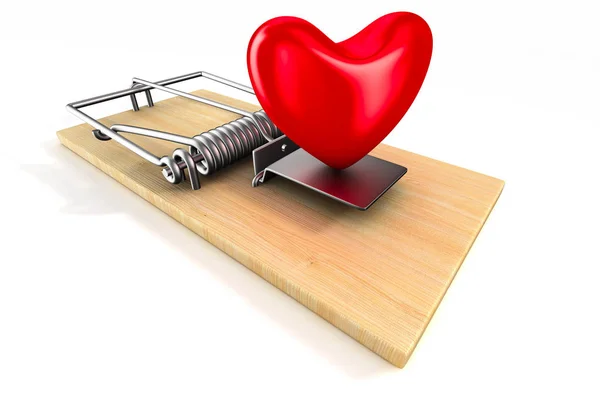 Heart in mousetrap. Isolated 3D image — Stock Photo, Image