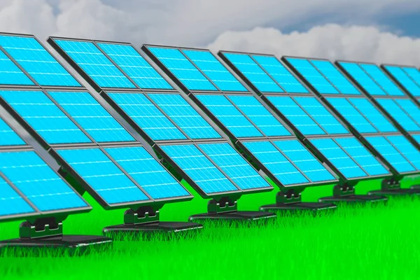 Solar batteri på vit bakgrund. 3D-bild — Stockfoto