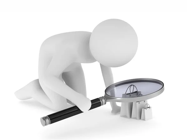 Man with magnifier on white background. Isolated 3D image — Stock Photo, Image