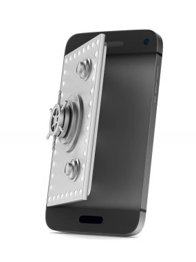 Beyaz arka plan üzerinde koruma telefon. İzole 3d görüntü