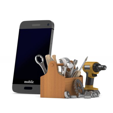 beyaz zemin üzerinde telefon hizmet. izole 3d görüntü