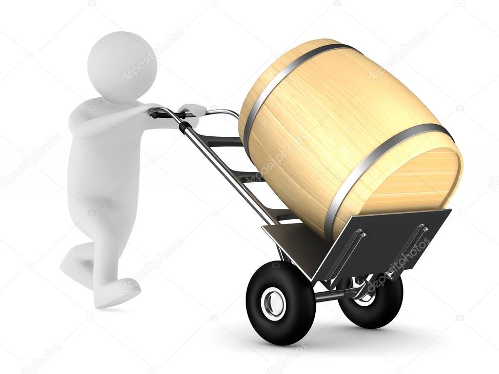 hand truck with barrel on white background. Isolated 3D illustra